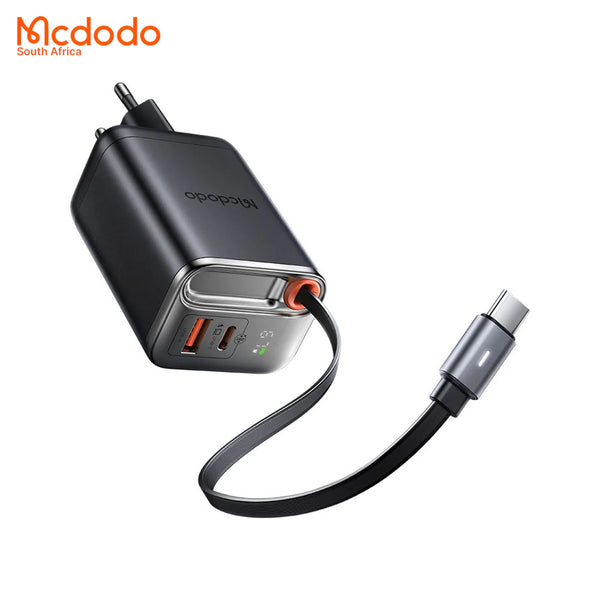 67w GaN Fast Charger Retractable USB-C Cable Digital Watt Display