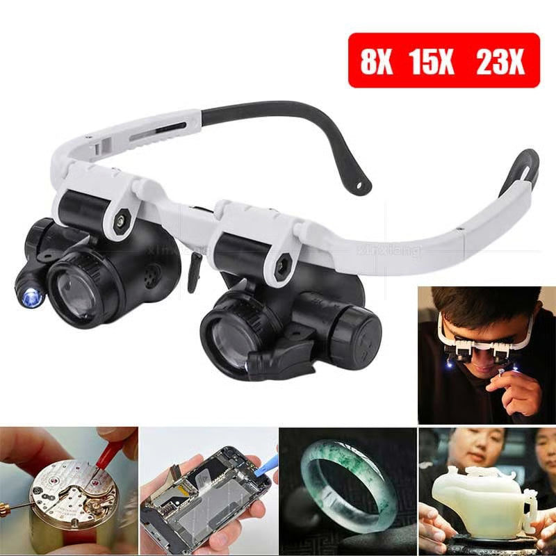 Head Wearing Magnifying Glass with LED Light Headband