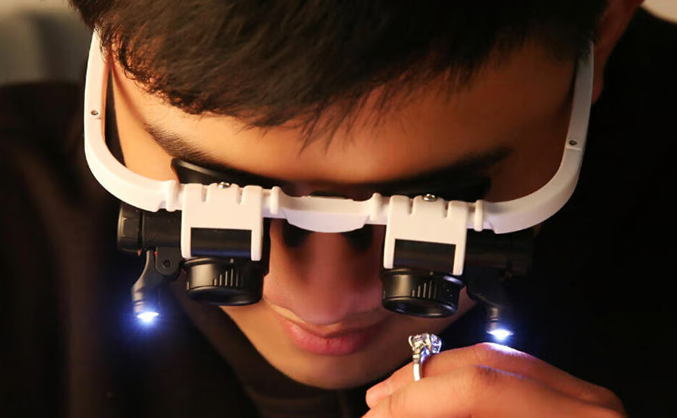 Head Wearing Magnifying Glass with LED Light Headband