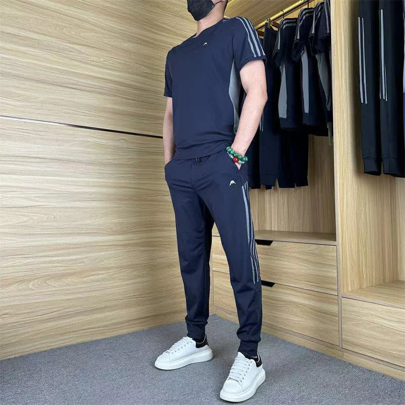 Casual Short Sleeve Top and Pants Sports Set for Men