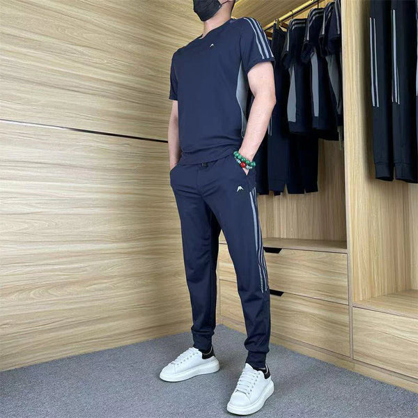 Casual Short Sleeve Top and Pants Sports Set for Men