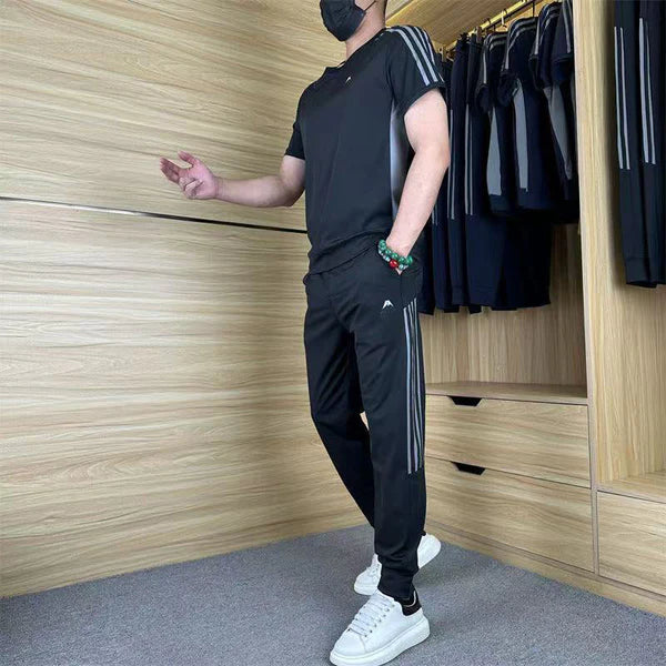 Casual Short Sleeve Top and Pants Sports Set for Men