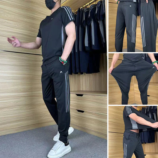 Casual Short Sleeve Top and Pants Sports Set for Men